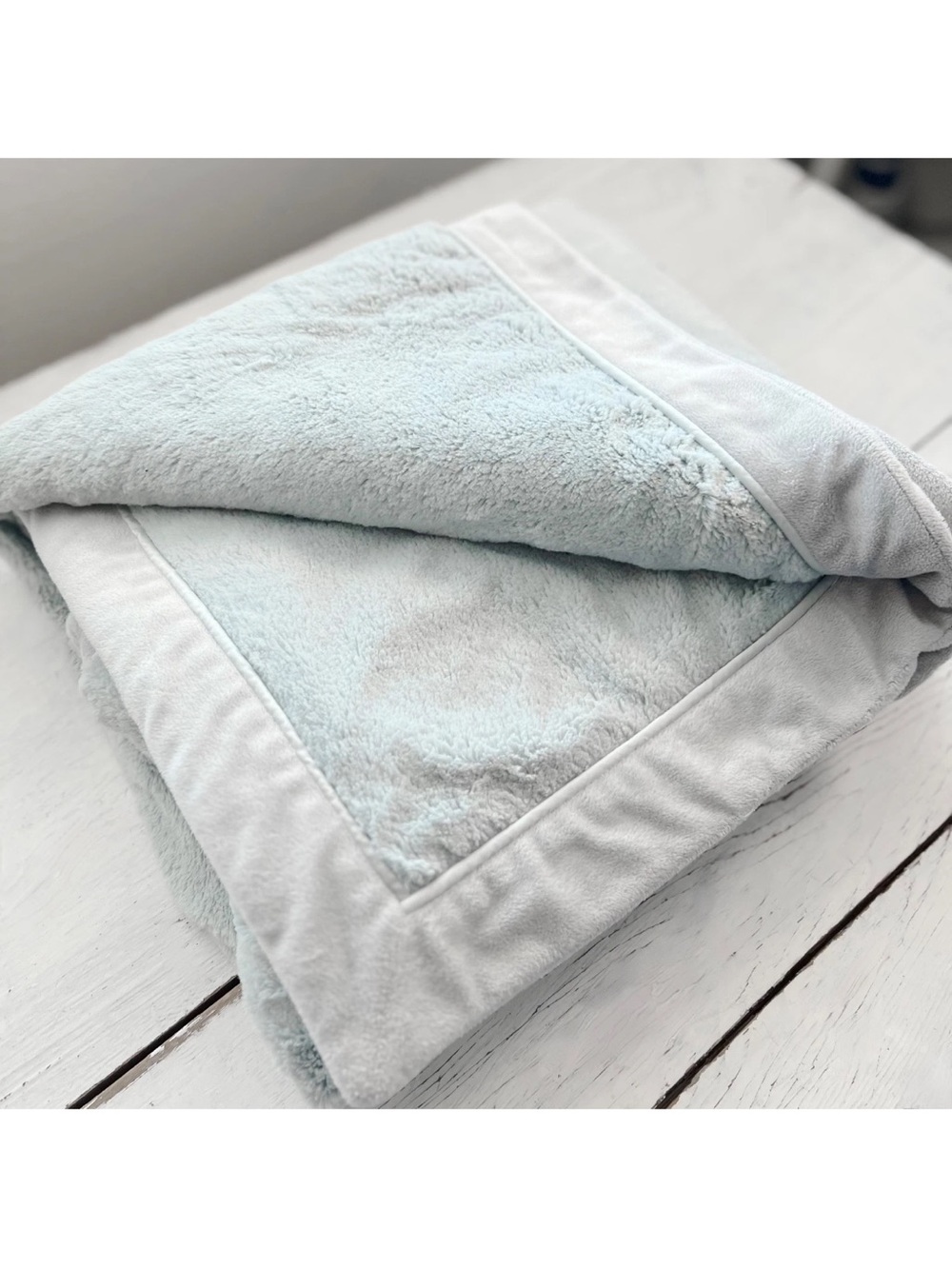 Restoration Hardware Faux Fur Throw Blanket Light Teal Cozy Plush RH 64x44 Luxe